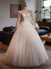 White Long Sleeve Tulle Lace Wedding Dress