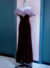 Burgundy Mermaid Velvet Beading Prom Dress