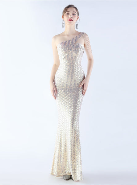 One Shoulder Mermaid Sequins Prom Dress