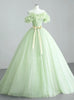 Green Tulle Sequins 3D Flower Prom Dress