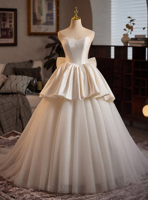 Ivory White Satin Tulle Wedding Dress