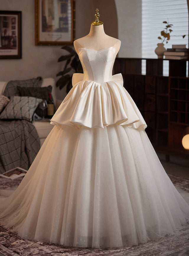 Ivory White Satin Tulle Wedding Dress