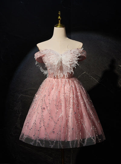 Pink Tulle Sequins Homecoming Dress