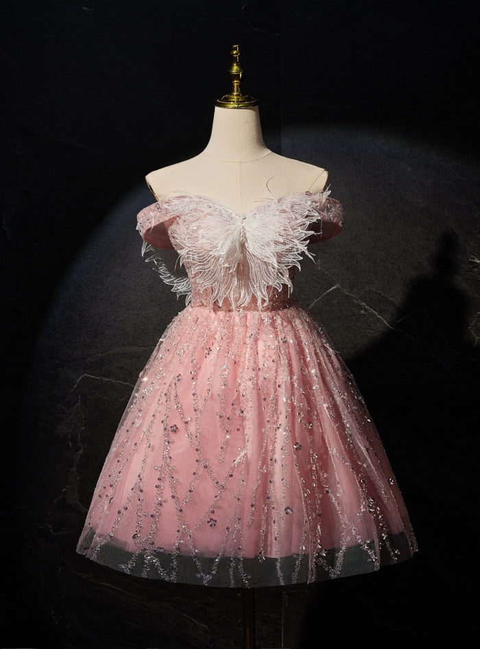Pink Tulle Sequins Homecoming Dress
