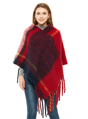 Thick Thick Tassel Color Matching Pullover Cloak