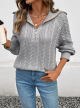 Retro Lapel Twist Zipper Sweater