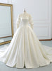 Ivory White Satin Puff Sleeve Wedding Dress