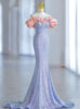 Blue Mermaid Sequins Off the Shoulder Prom Dress