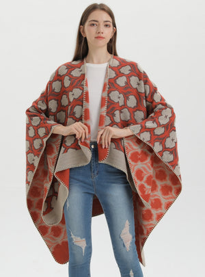 Retro Flower Warm Shawl Cloak