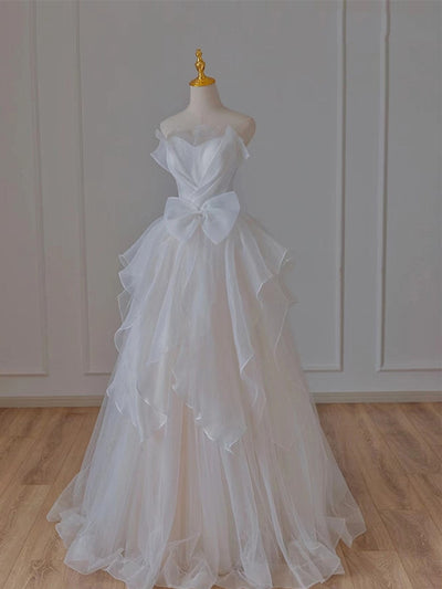 White Tulle Bow Wedding Dress