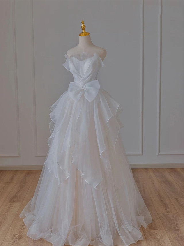 White Tulle Bow Wedding Dress