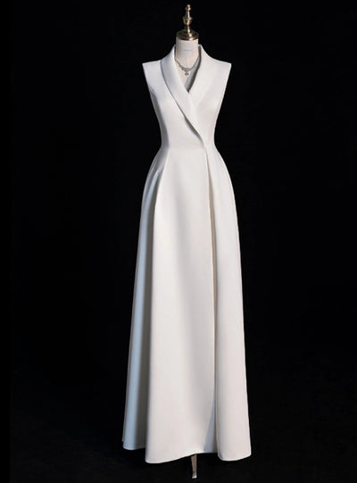White V-neck Sleeveless Prom Dress