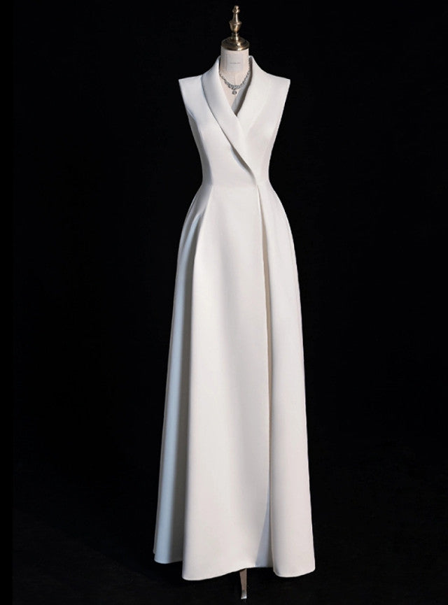 White V-neck Sleeveless Prom Dress