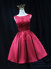 Burgundy Satin Appliques Homecoming Dress