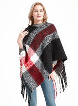 Thick Fringed Plaid Pullover Cloak