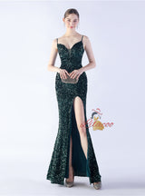 Spaghetti Straps Mermaid Sequins Prom Dress