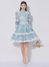 Lace Stitching Lantern Sleeves Dress