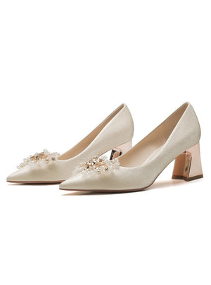 Thick-heeled Beads Wedding Dress Shoes