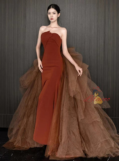Mermaid Tulle Strapless Prom Dress