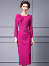 Green Long Sleeve Pleats Split Mother Of The Bride Dress