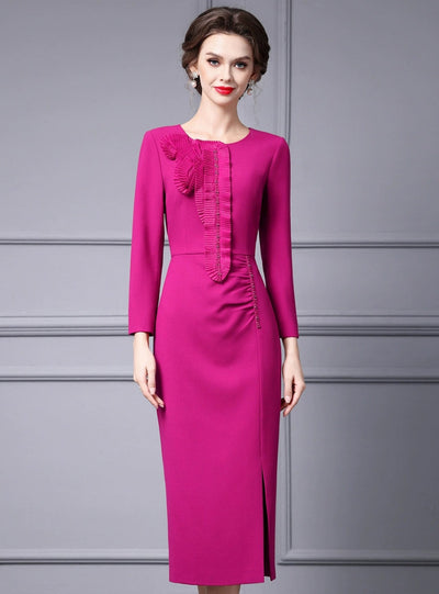 Green Long Sleeve Pleats Split Mother Of The Bride Dress