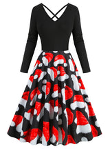 Long Sleeve V-neck Stitching Christmas Dress