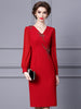 Red Long Sleeve V-neck Mother Of The Bride Dress