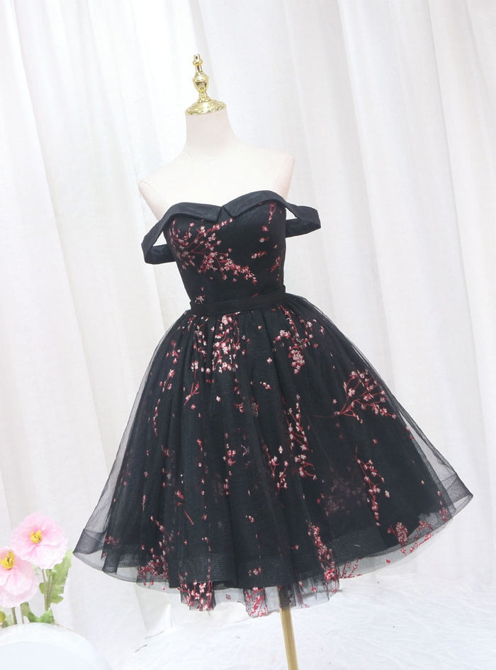 Black Tulle Print Homecoming Dress