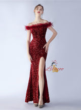 Mermaid Split Off the Shoulder Sequins Prom Dress