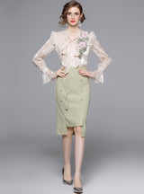 Embroidered Shirt+Skirt Two-piece Suit