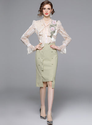 Embroidered Shirt+Skirt Two-piece Suit