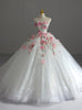 White Tulle Strapless 3D Flower Wedding Dress