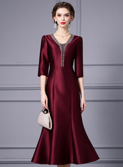 Champagne Satin Beading Mother Of The Bride Dress