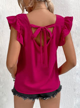 Open-back V-neck Ruffled Loose Vest Shirt