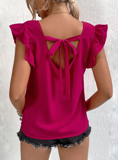 Open-back V-neck Ruffled Loose Vest Shirt
