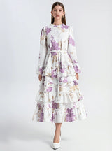 Round Neck Trumpet Long Sleeve Ruffled Dress