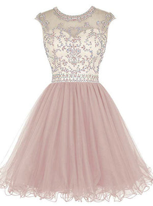 Pink Tulle Beading Sequins Homecoming Dress