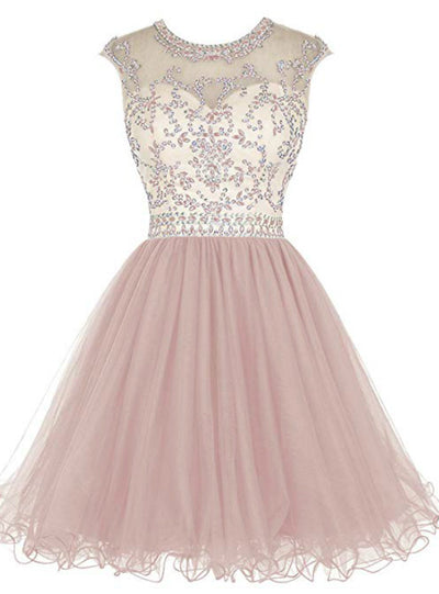 Pink Tulle Beading Sequins Homecoming Dress