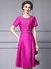 Fuchsia Satin Beading Crystal Mother Of The Bride Dress