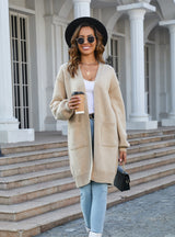 Knitted Solid Color Pocket Long Sweater Coat