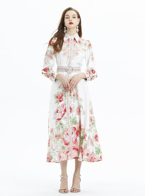 Printed Long-sleeved Button Dress