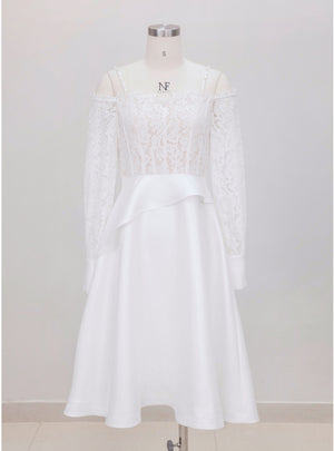 White Lace Long Sleeve Prom Dress