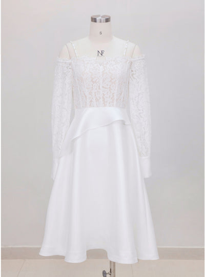White Lace Long Sleeve Prom Dress
