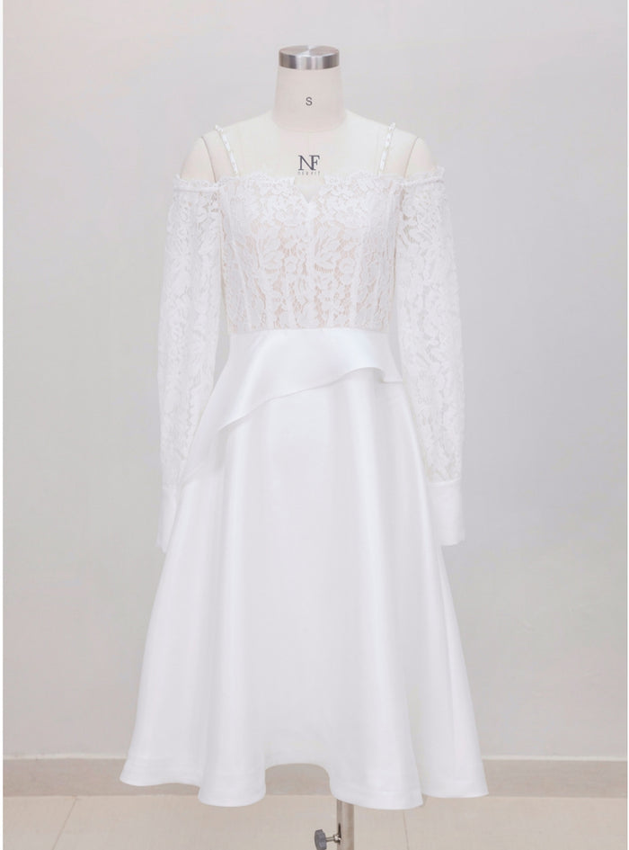 White Lace Long Sleeve Prom Dress