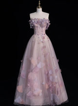 Purple Tulle 3D Flower See Through Prom Dress