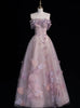 Purple Tulle 3D Flower See Through Prom Dress