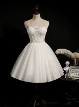 White Tulle Beading Homecoming Dress
