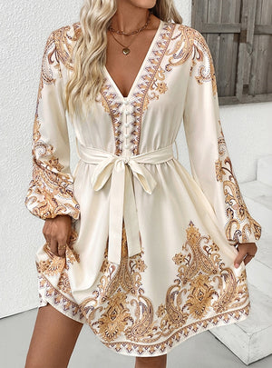 Ethnic Retro V-neck Printed Dress