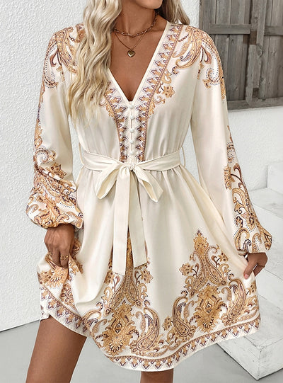 Ethnic Retro V-neck Printed Dress