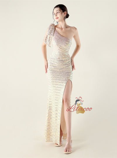 One Shoulder Mermaid Split Prom Dress